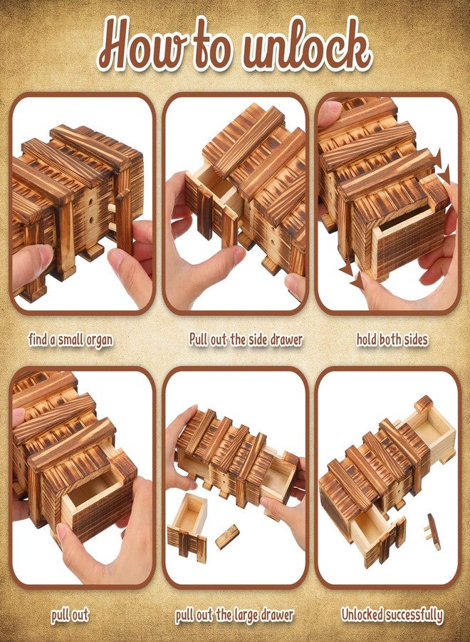 Yilloog 10 Pcs Secret Puzzle Box Brain Teaser Wooden Box with Compartments Secret Puzzle Drawer Money Box Magic Drawers Birthday Gift for Adults and Teens - Image 4